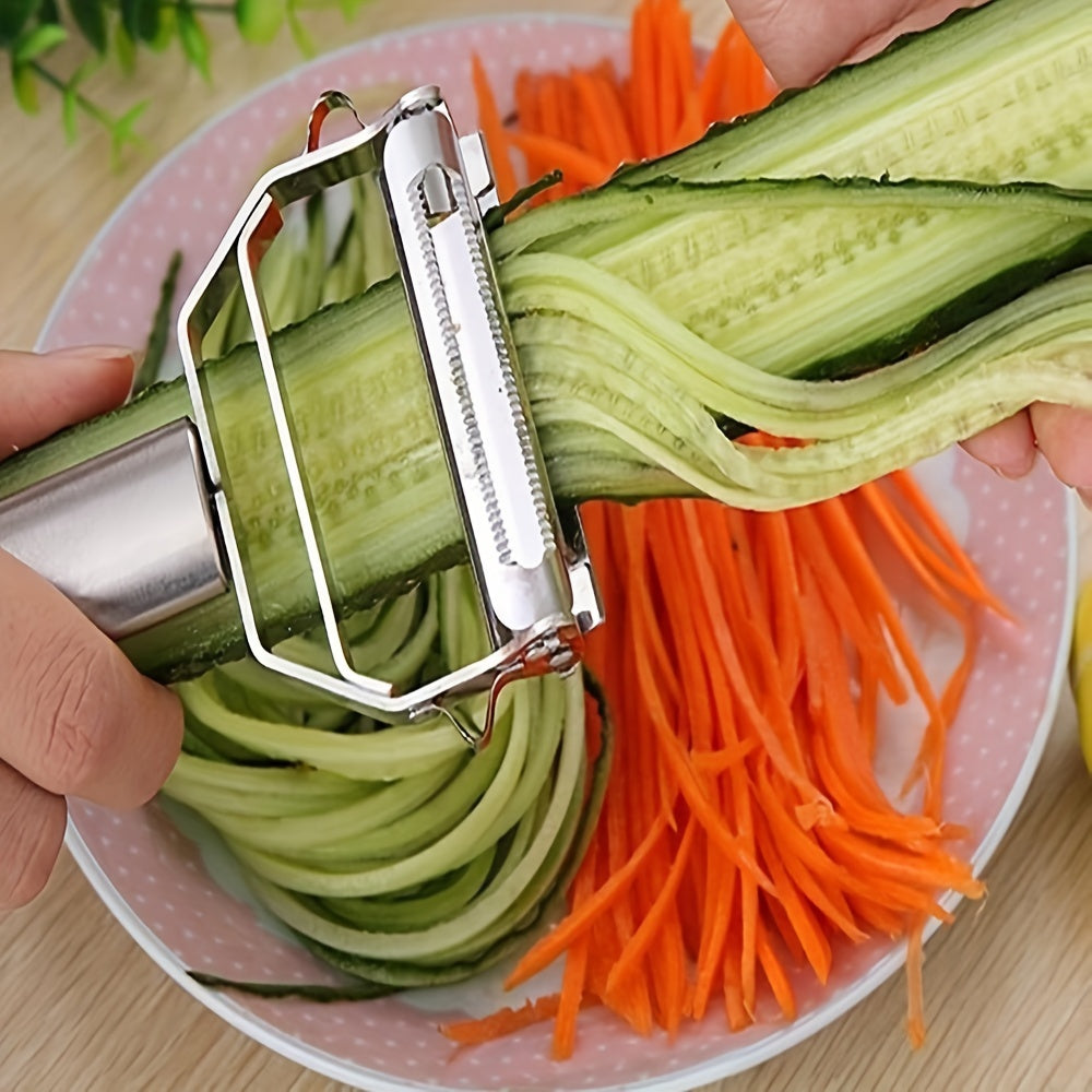 1pc 2 In 1 Stainless Steel Vegetable Peeler, Julienne Cutter, Slicer, Shredder, Scraper, For Fruit, Potatoes, Carrot, And Cucumber, Kitchen Supplies Chef's Market