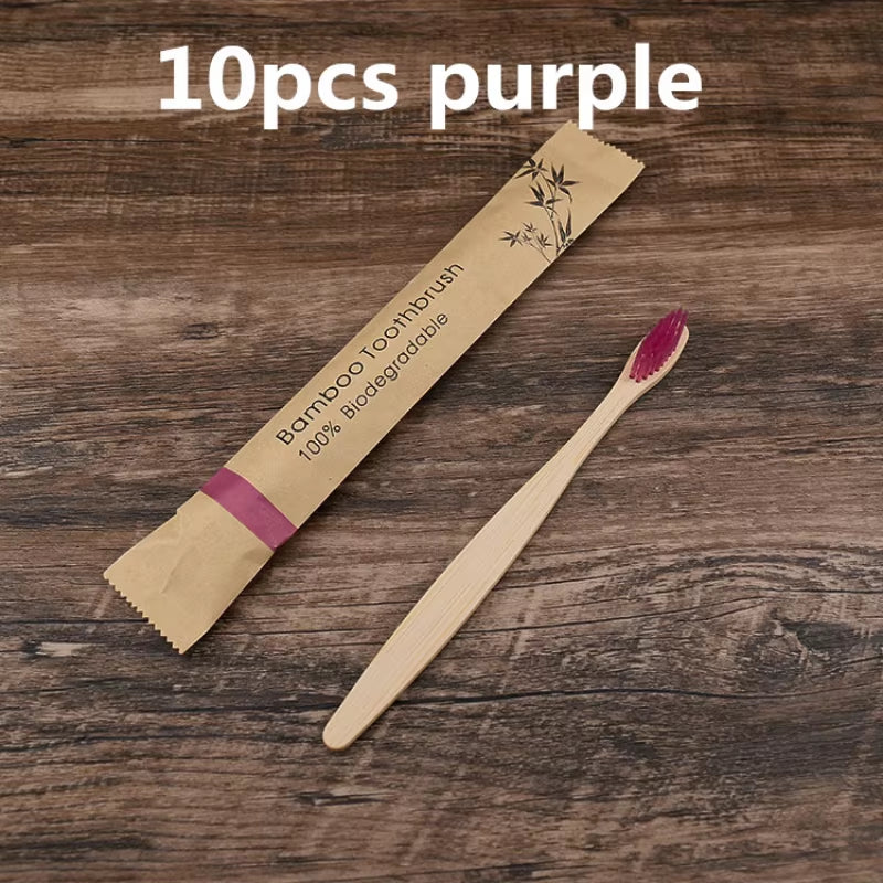 10Pcs Colorful Toothbrush Natural Bamboo Tooth Brush Set Soft Bristle Charcoal Teeth Eco Bamboo Toothbrushes Dental Oral Care