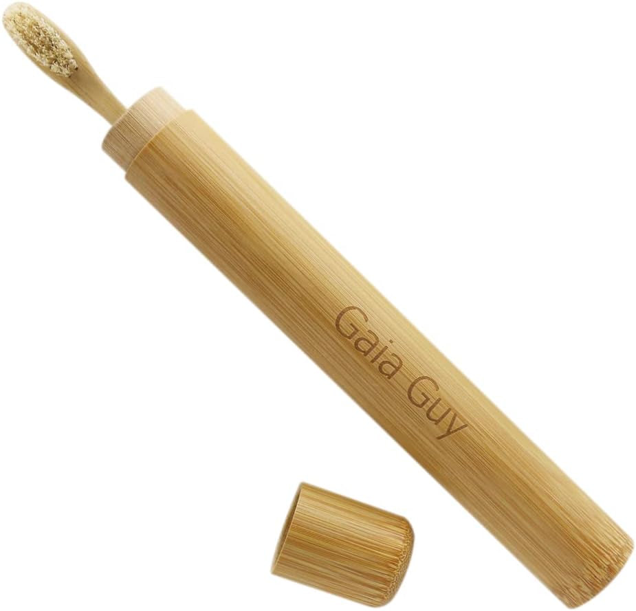 Bamboo and Boar Bristle Toothbrush (4 Pack) + Travel Case & Silk Dental Floss | 100% Compostable Bristles and Floss | Eco-Friendly Dental Set | Biodegradable & Compostable Wooden Toothbrushes