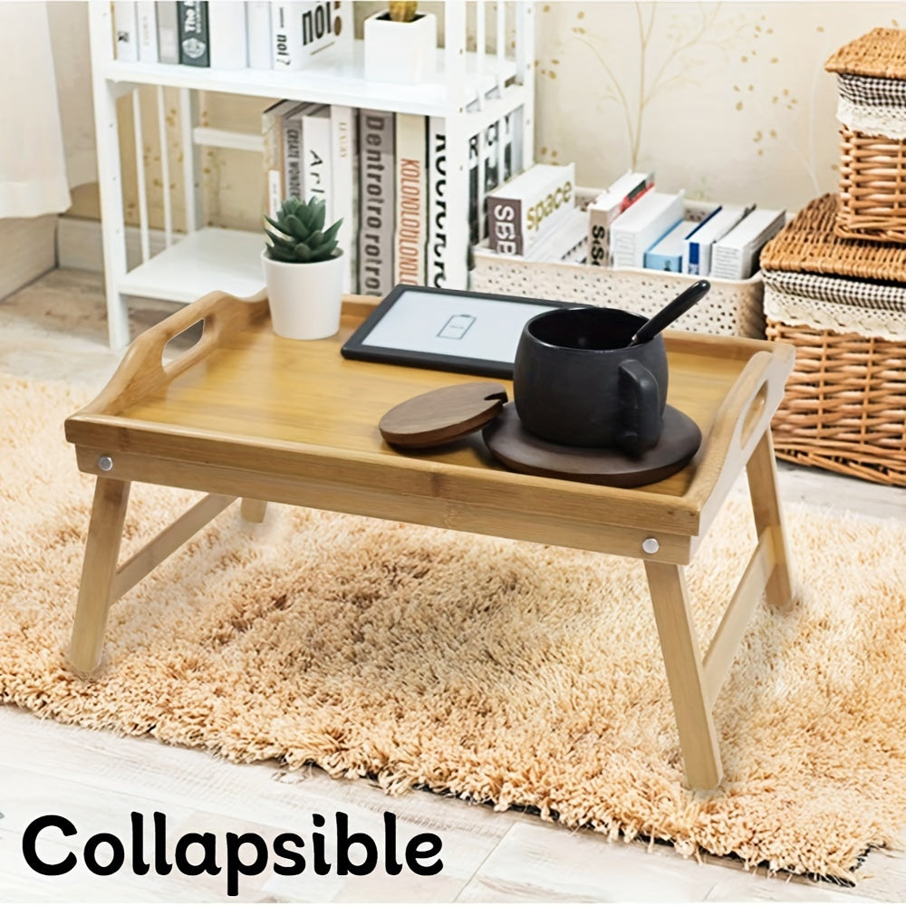 1pc Portable Bamboo Tray Table - 19.7*11.8*7.8in Foldable Coffee Table with Armrest, Multi-Purpose Dining Table for Indoor/Outdoor Use, Picnic, Camping, and More - Compact, Space-Saving, and Easy to Assemble Chef's Market