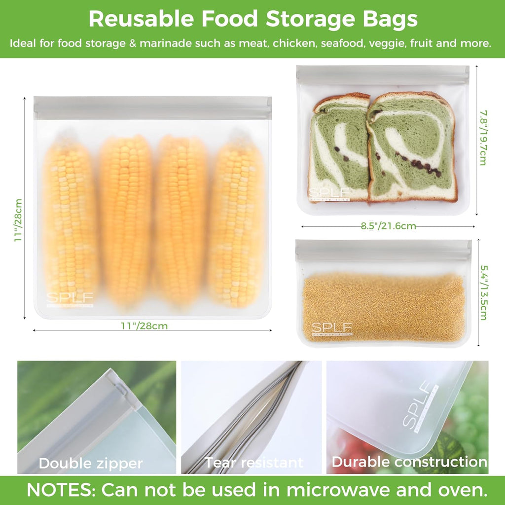 18 Pack BPA FREE Reusable Storage Bags (6 Gallon Freezer Bags, 6 Sandwich Bags, 6 Snack Bags), Extra Thick Leakproof Silicone and Plastic Free Lunch Bag