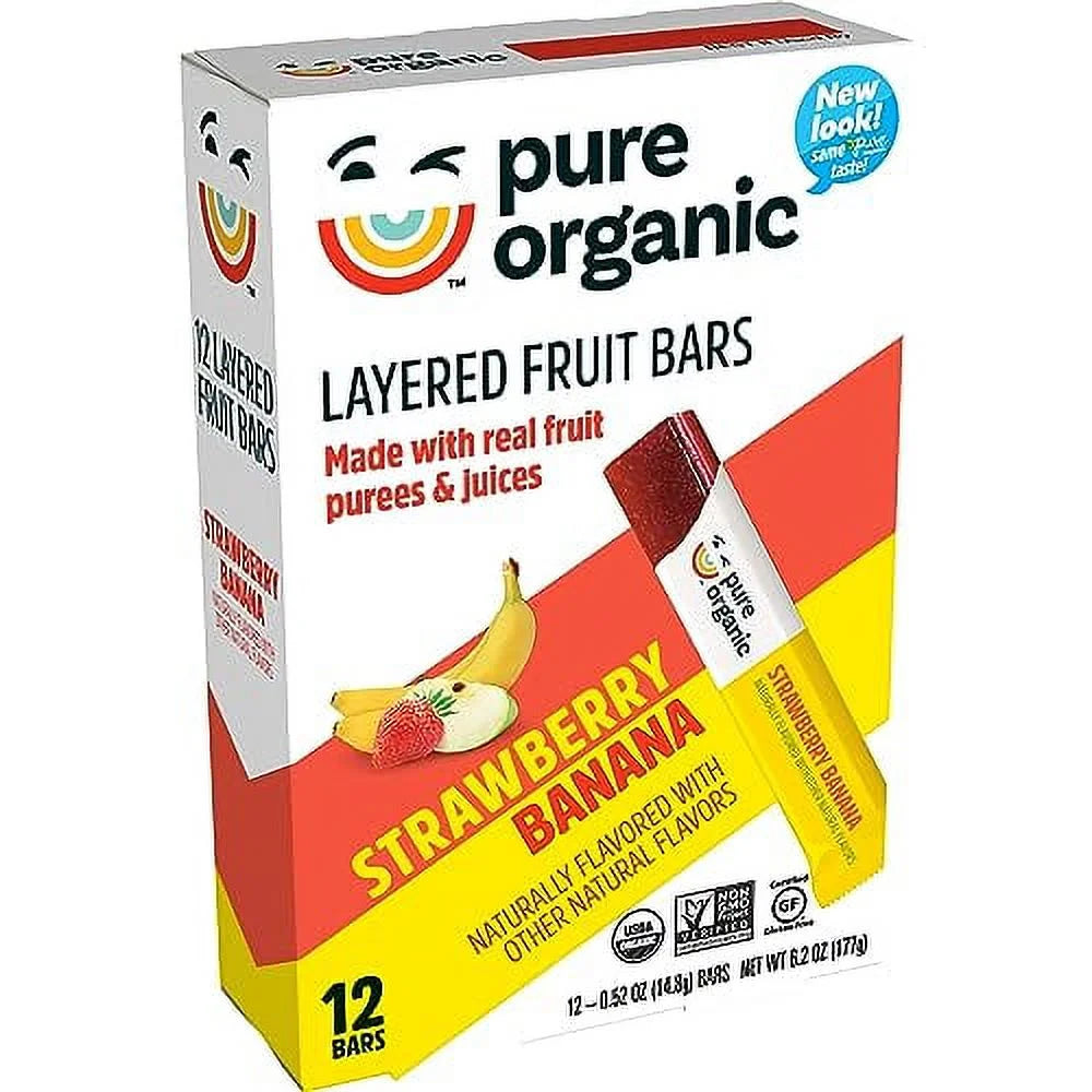 Layered Fruit Bars, Strawberry Banana, Gluten Free, Vegan Fruit Snacks (2 Boxes, 24 Bars)