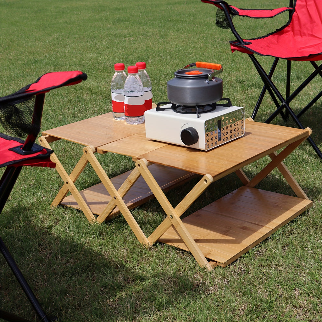 Versatile Bamboo Folding Coffee Table - Dual-Use for Storage & Leisure, Perfect for Camping, Picnics, and Home Use Chef's Market