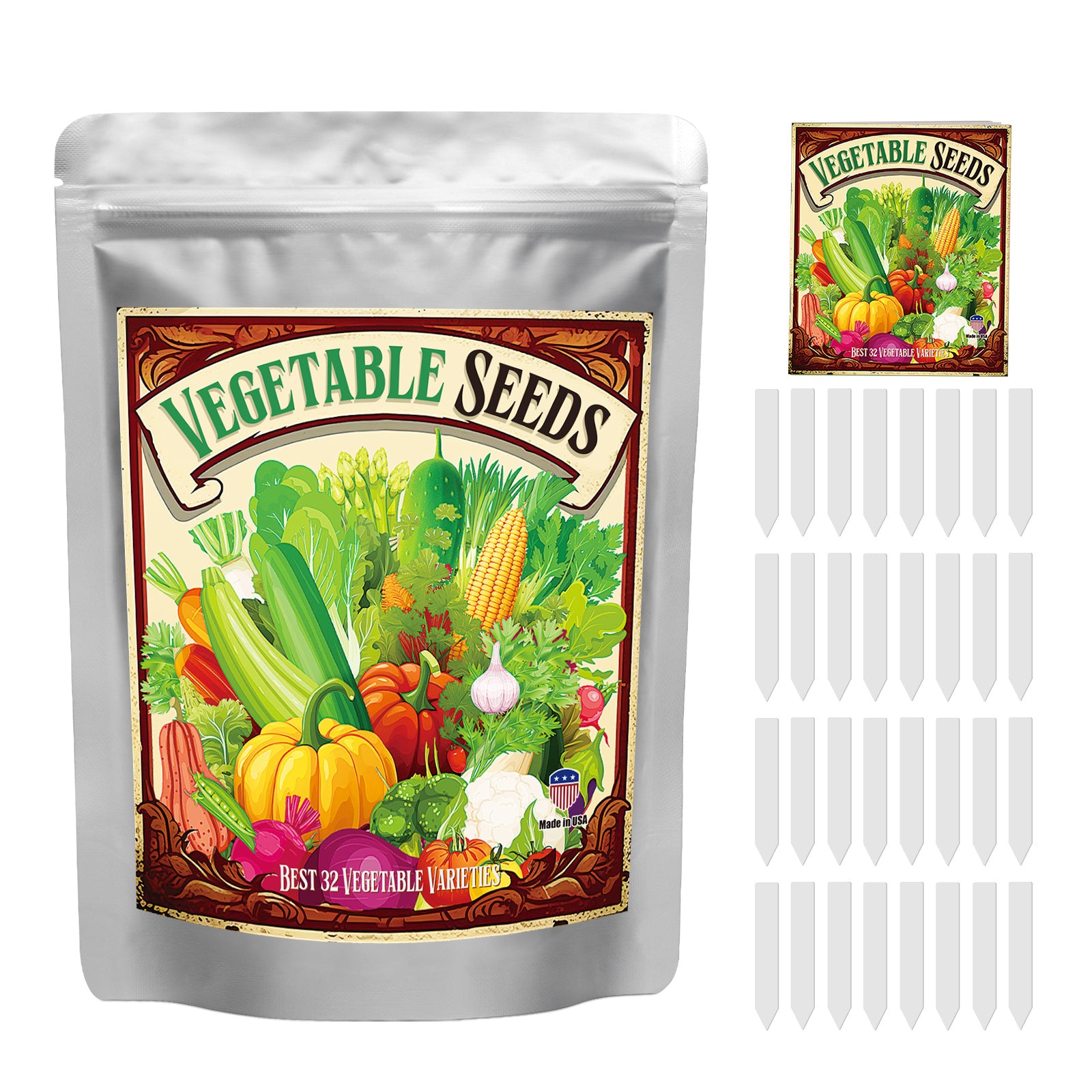 32 Kinds of Organic Vegetable Seeds, 8600 Kinds of Antique Seeds Gift Package, Non-GMO Vegetable Seeds Grow Suit, Indoor and Outdoor Planting, Family Fresh Food Vegetable Supply Chef's Market