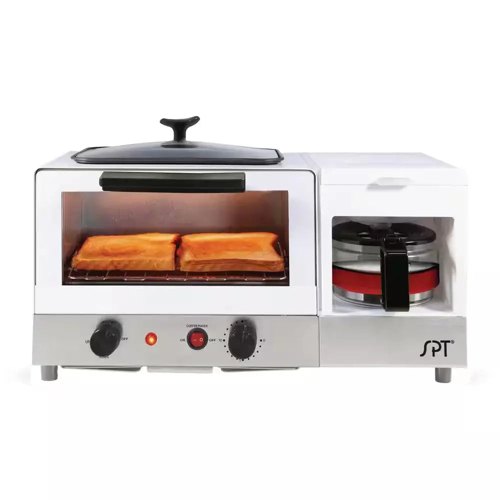 Breakfast Center 1450 W 2-Slice White and Stainless Steel Toaster Oven with Griddle and Coffee Maker