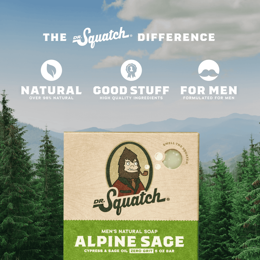 Bar Soap for Men - Cold Process, No Harsh Chemicals - Wood Barrel Bourbon, Pine Tar, Spearmint Basil, Alpine Sage (5 Oz, 4-Pack)