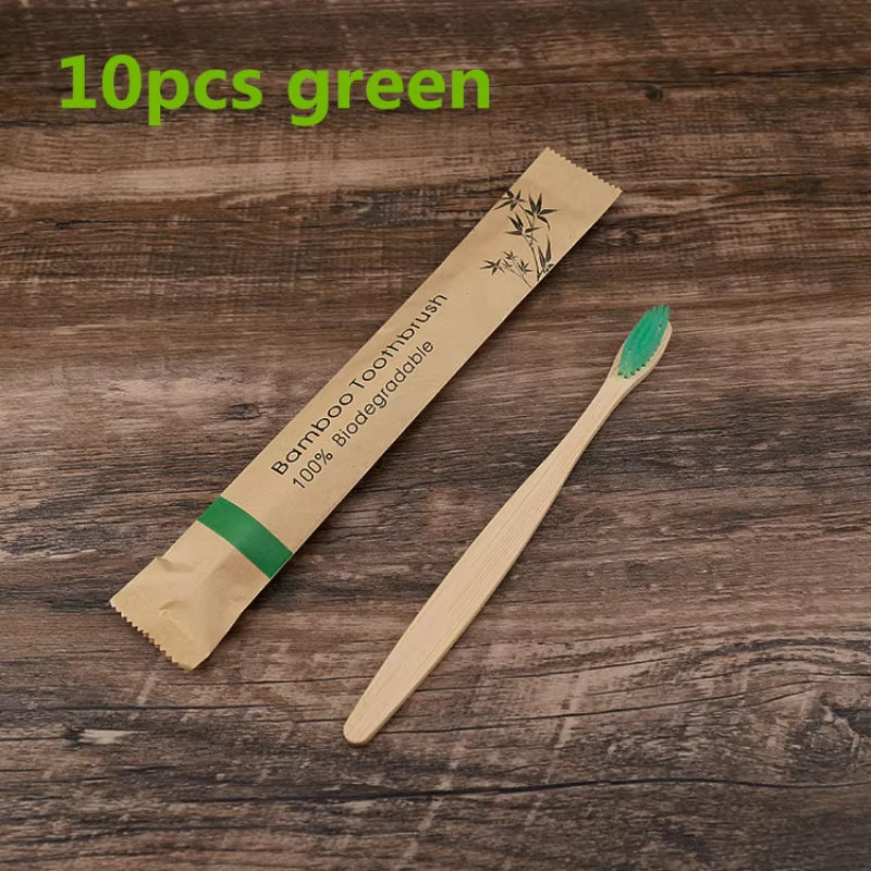 10Pcs Colorful Toothbrush Natural Bamboo Tooth Brush Set Soft Bristle Charcoal Teeth Eco Bamboo Toothbrushes Dental Oral Care