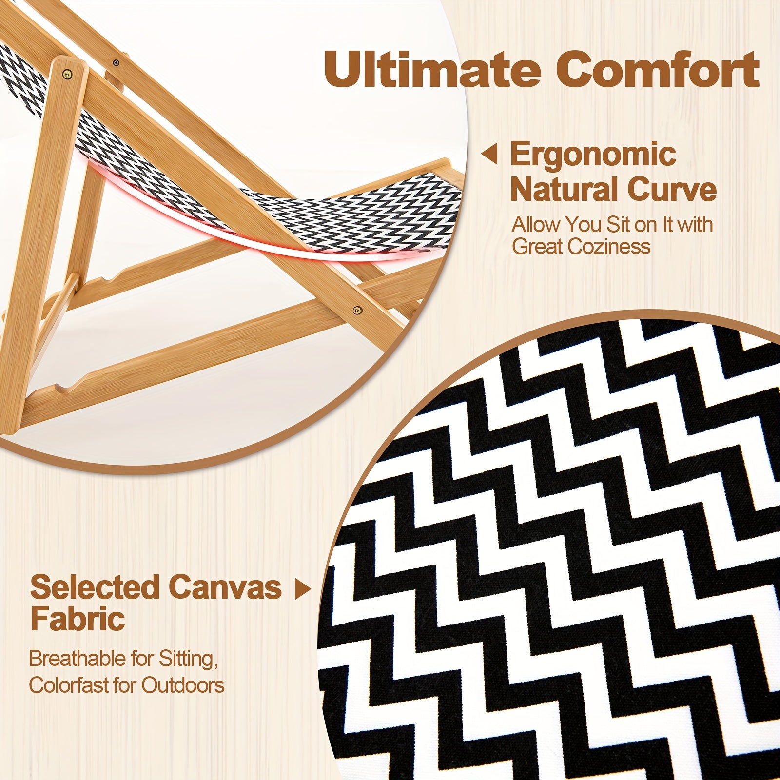 COSTWAY Folding Bamboo Sling Lounge, Portable Outdoor Reclining Canvas Chair Chef's Market