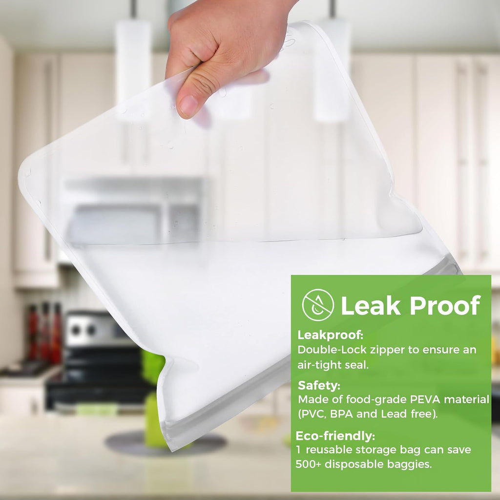 12 Pack Dishwasher Safe Reusable Storage Bags(5 Reusable Sandwich 5 Snack 2 Gallon), Extra Thick Freezer Bags Leakproof Silicone and Plastic Free Food Lunch Bag