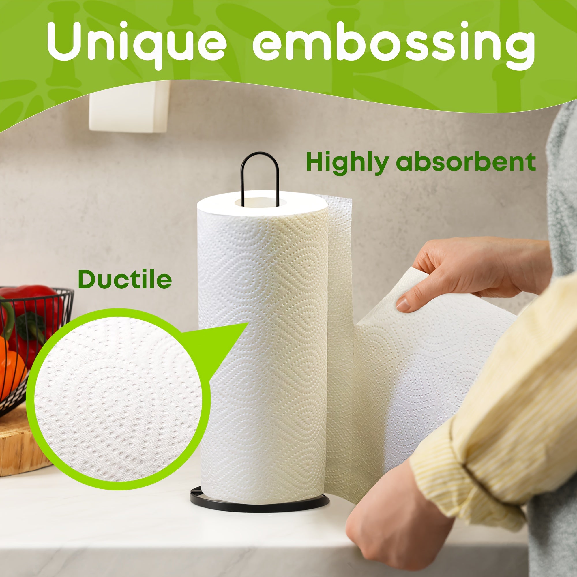 16 rolls/ box8 rolls in 1 box, 2-ply white bamboo pulp kitchen paper towels, 2 rolls individually wrapped, no ink contamination, large quantity of super premium paper towels, environmentally friendly and affordable Chef's Market