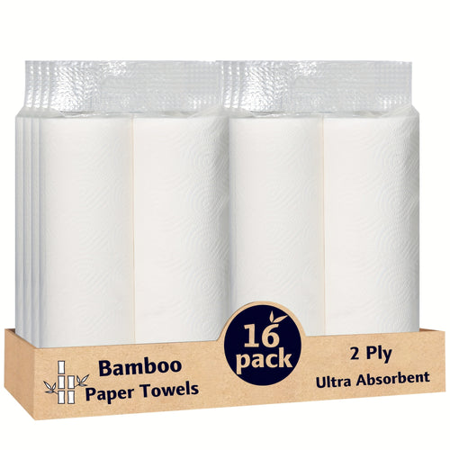 16 rolls/ box8 rolls in 1 box, 2-ply white bamboo pulp kitchen paper towels, 2 rolls individually wrapped, no ink contamination, large quantity of super premium paper towels, environmentally friendly and affordable Chef's Market