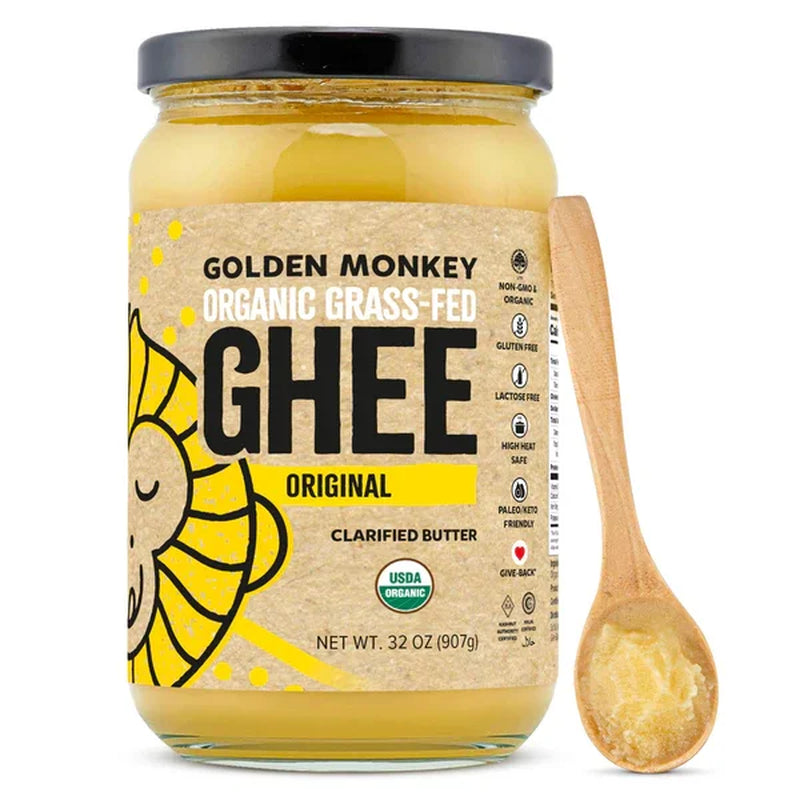 Golden Monkey Ghee Organic Grass-Fed Clarified Butter, Original, 8 Fl Oz