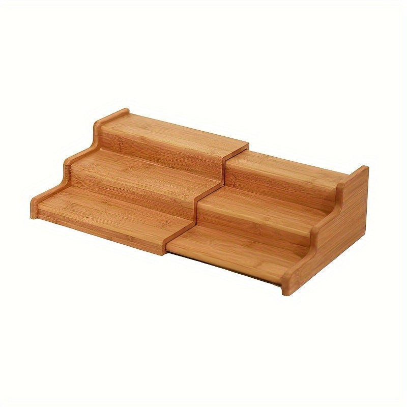 1PC Bamboo Trapezoidal Spice Rack - Kitchen Cabinet Storage Rack with Three-Layer Expandable Display, Seasoning Organizer, and Space-Saving Design for Efficient Storage Chef's Market