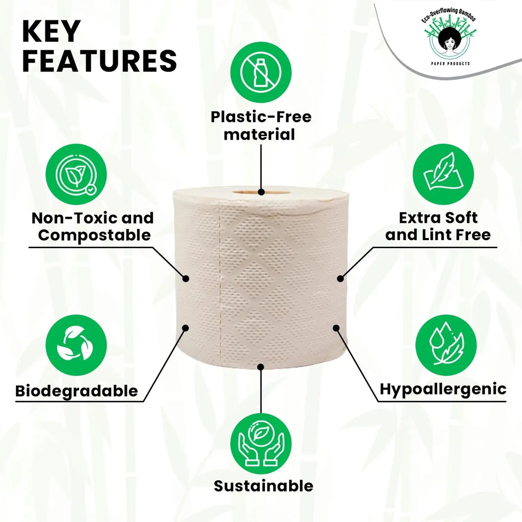Eco-Overflowing Bamboo PP Natural Diamond Print Toilet Tissue -24 Count 3Ply Mega Roll-Tp