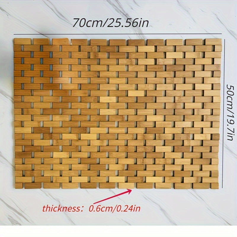 1pc Anti-slip Bamboo Shower Mat, Bathroom Bamboo Draining Mat, Basic Protective Bathtub Mat, Bathroom Accessories, Home Decor, Room Decor Chef's Market