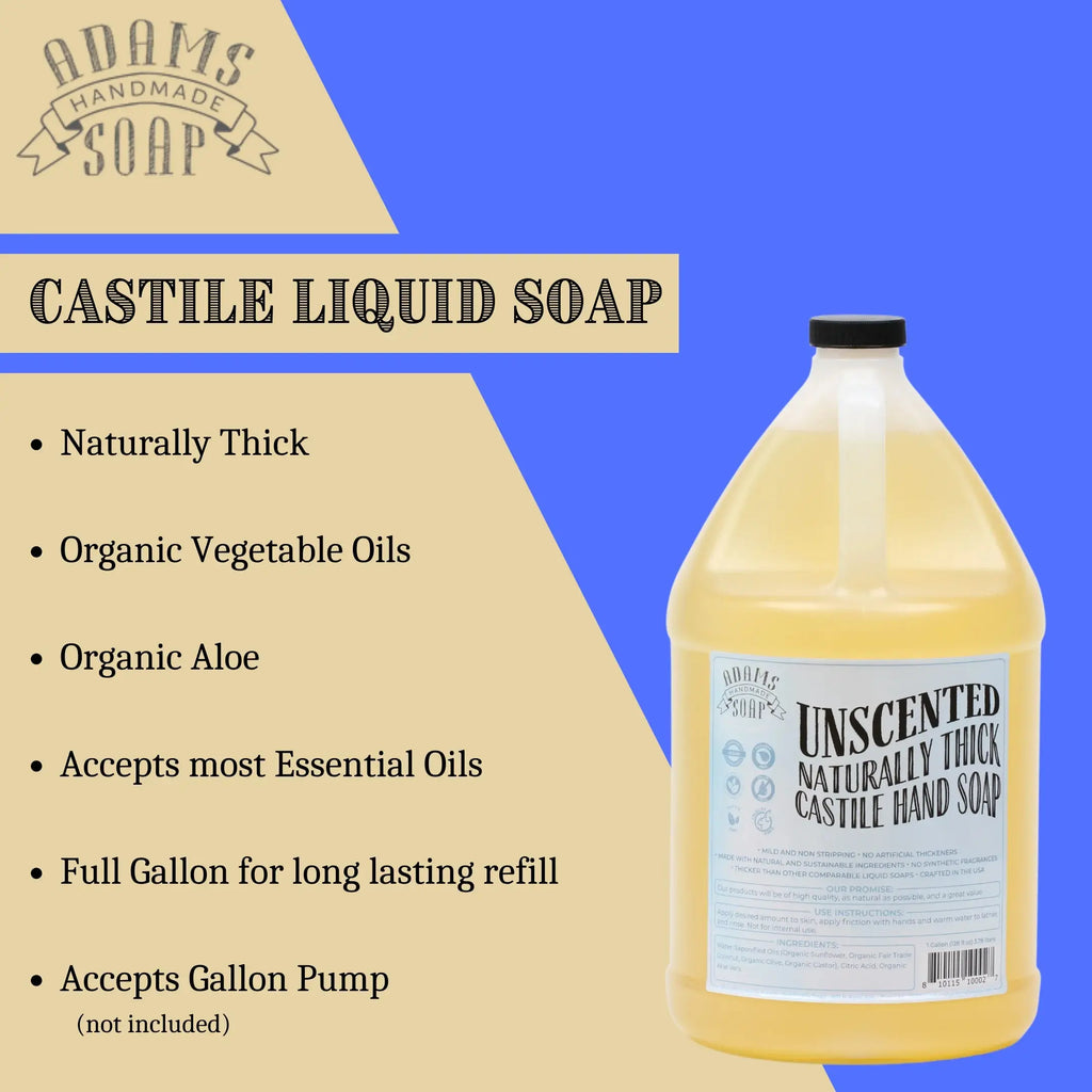 Unscented Organic Castile Liquid Hand Soap 1 Gallon Refill