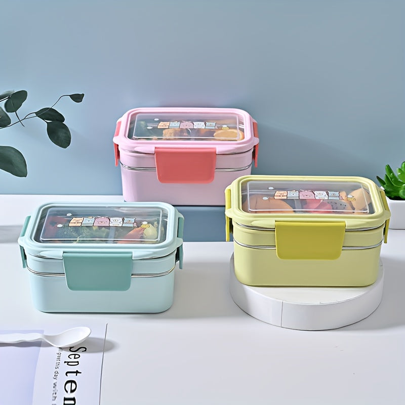 A Portable Stainless Steel Lunch Box with Compartments, Suitable for Office Workers, Square Divided Microwave Bento Box, Leak-Proof Food Container, Ideal for Adults, Kitchen Supplies for Families Chef's Market