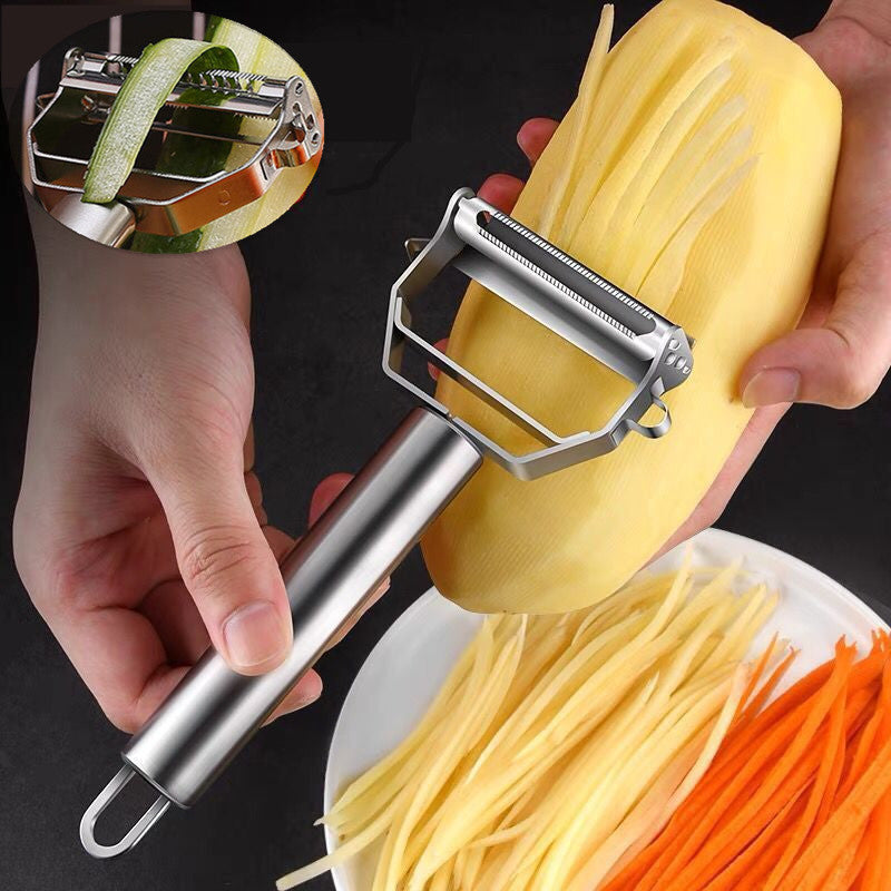 1pc 2 In 1 Stainless Steel Vegetable Peeler, Julienne Cutter, Slicer, Shredder, Scraper, For Fruit, Potatoes, Carrot, And Cucumber, Kitchen Supplies Chef's Market