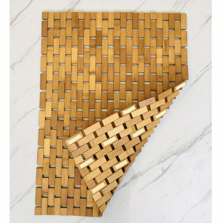 1pc Anti-slip Bamboo Shower Mat, Bathroom Bamboo Draining Mat, Basic Protective Bathtub Mat, Bathroom Accessories, Home Decor, Room Decor Chef's Market