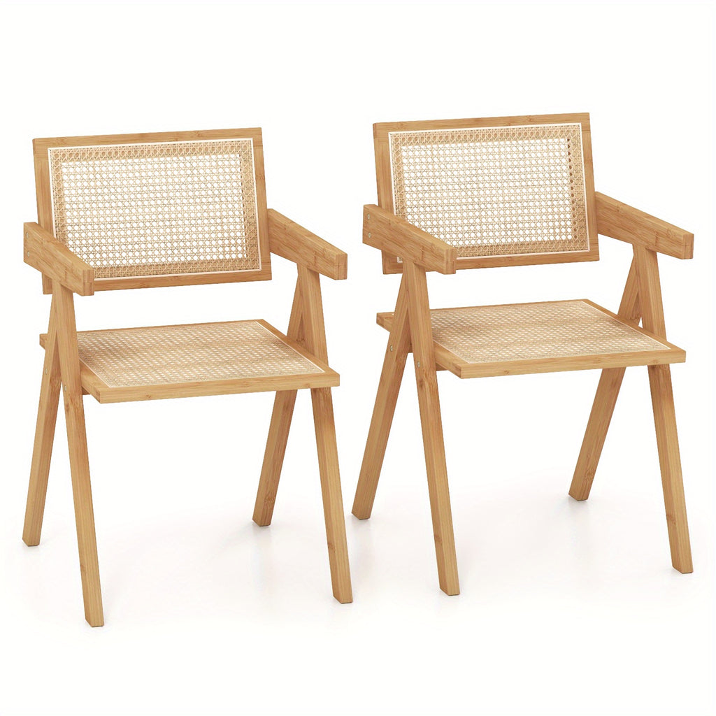 Maxmass Set of 2 Rattan Accent Chairs Mid Century Dining Armchair Bamboo Frame Kitchen Chef's Market