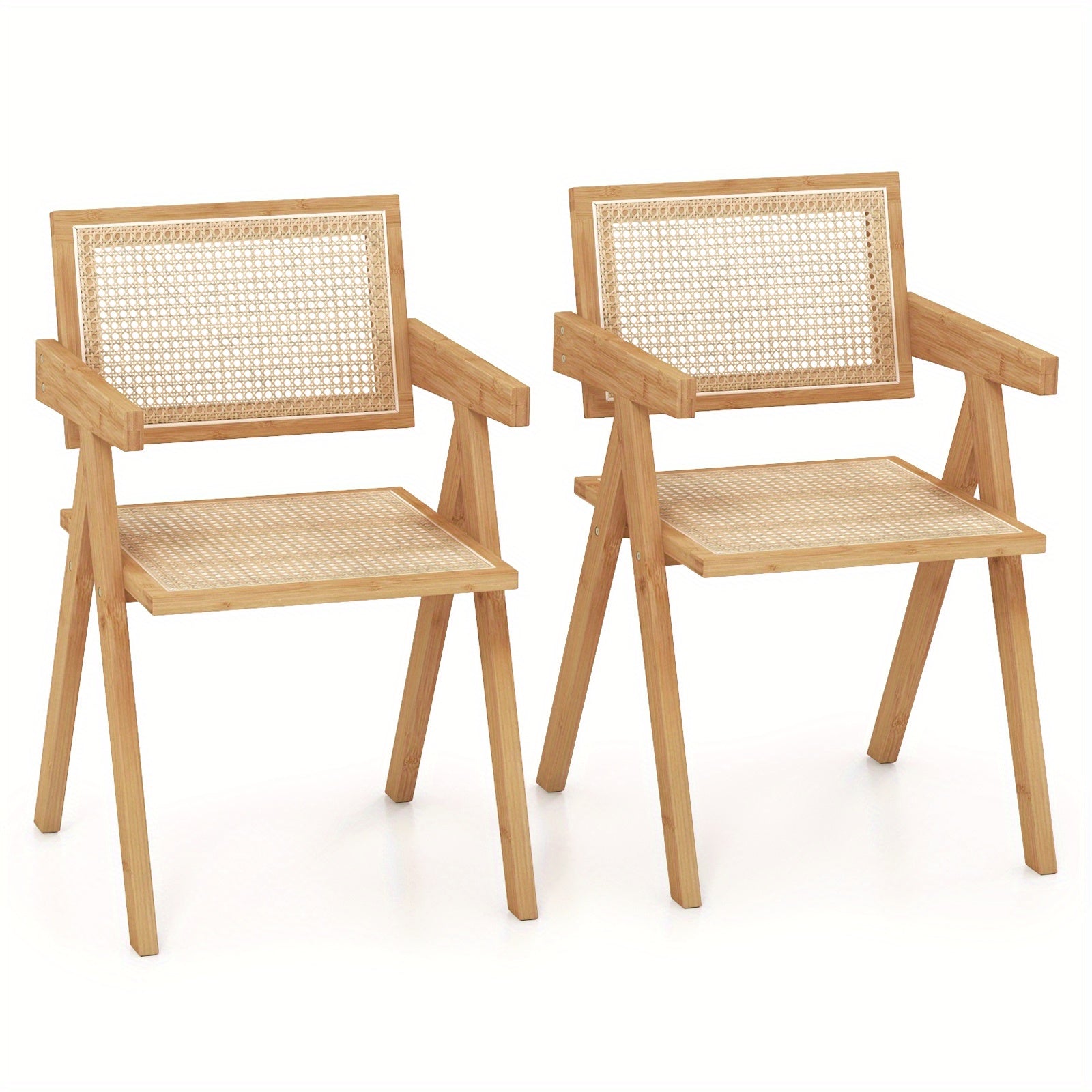 Maxmass Set of 2 Rattan Accent Chairs Mid Century Dining Armchair Bamboo Frame Kitchen Chef's Market