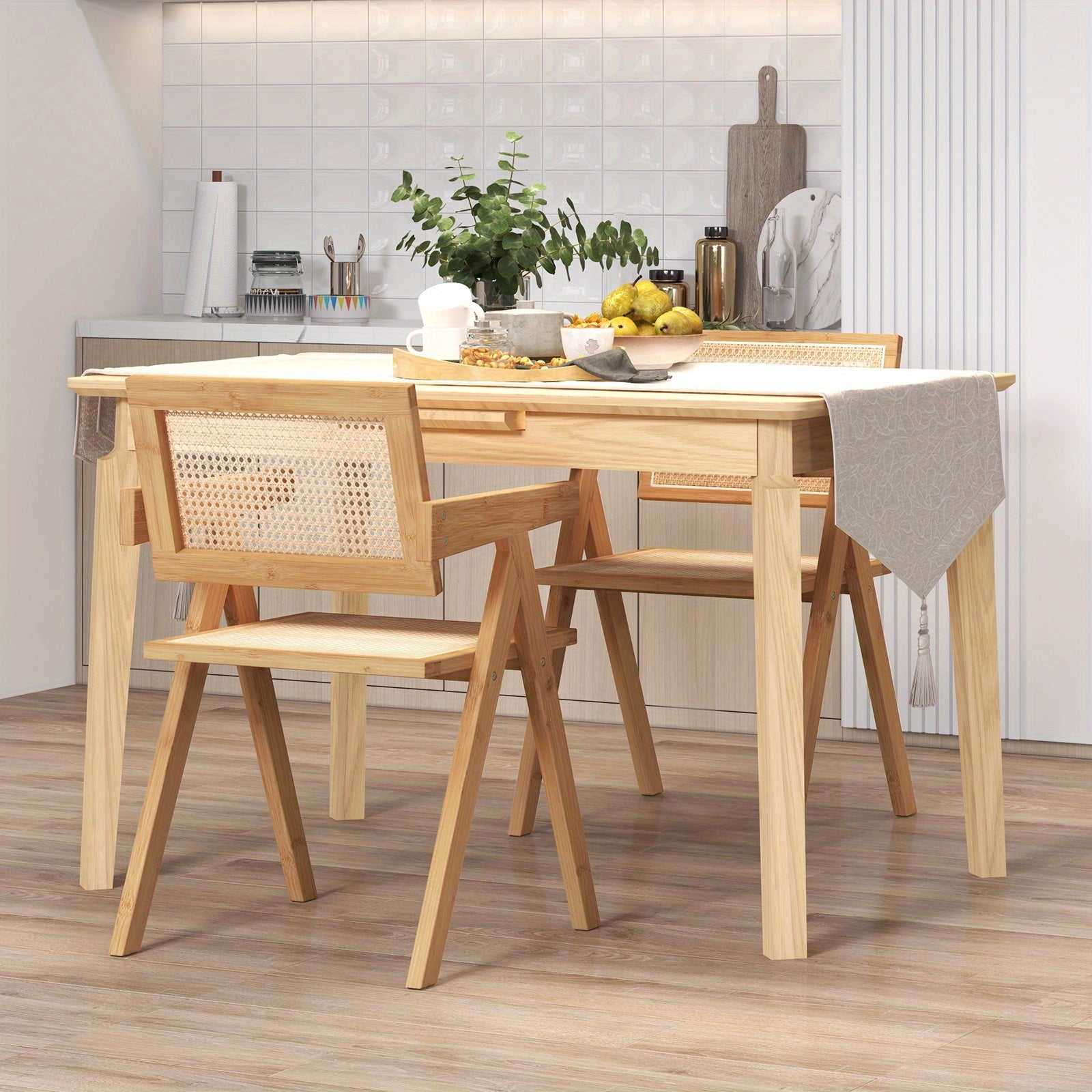 Maxmass Set of 2 Rattan Accent Chairs Mid Century Dining Armchair Bamboo Frame Kitchen Chef's Market