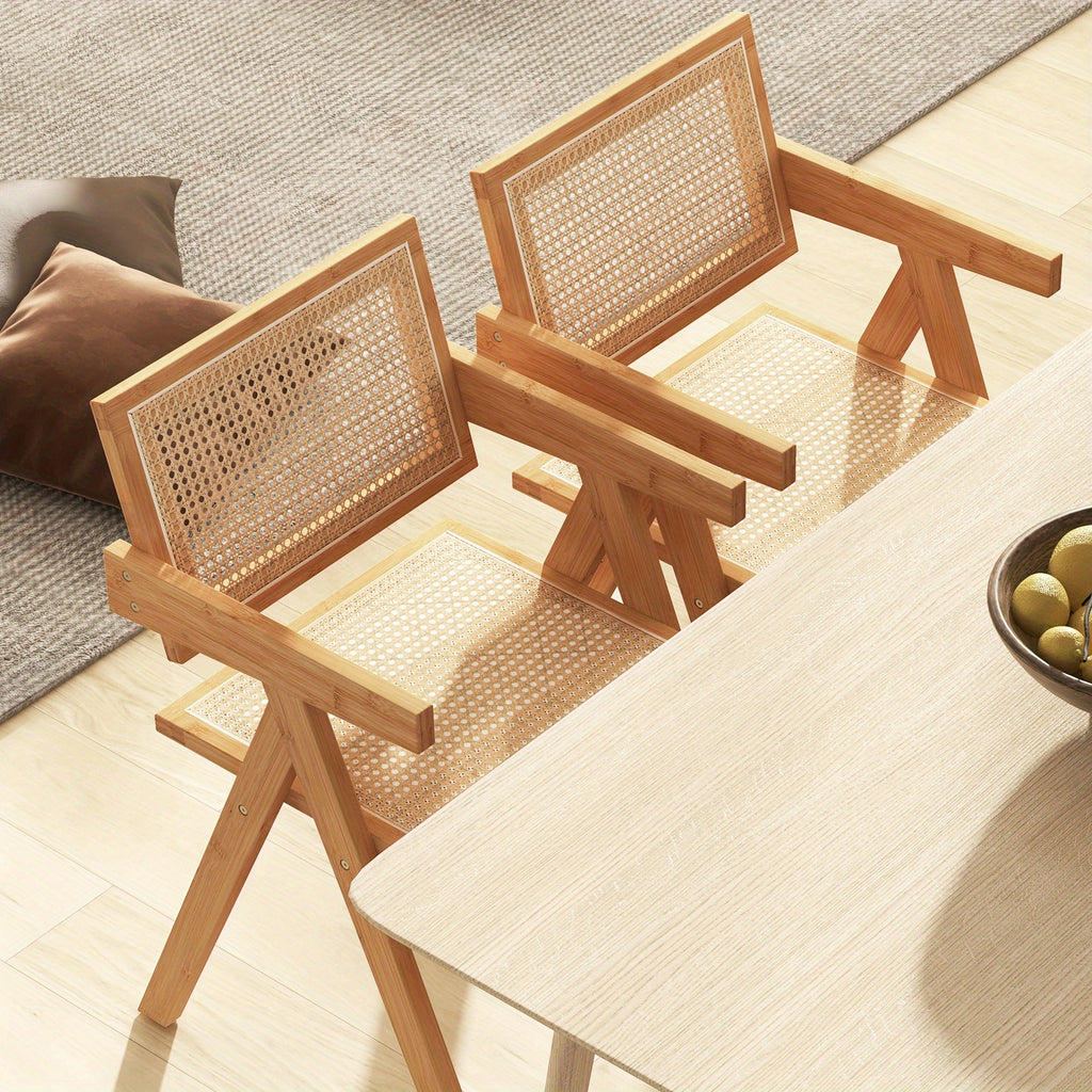 Maxmass Set of 2 Rattan Accent Chairs Mid Century Dining Armchair Bamboo Frame Kitchen Chef's Market