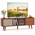 Gymax Bamboo TV Stand Console Table w/ PE Rattan  Door & 2 Drawers for TV up to 65" Chef's Market