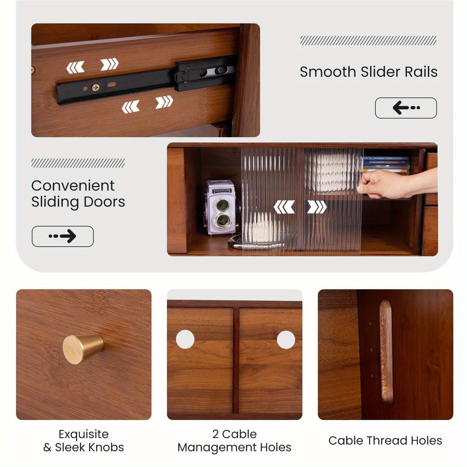 Gymax Bamboo TV Stand Console Table w/ PE Rattan  Door & 2 Drawers for TV up to 65" Chef's Market