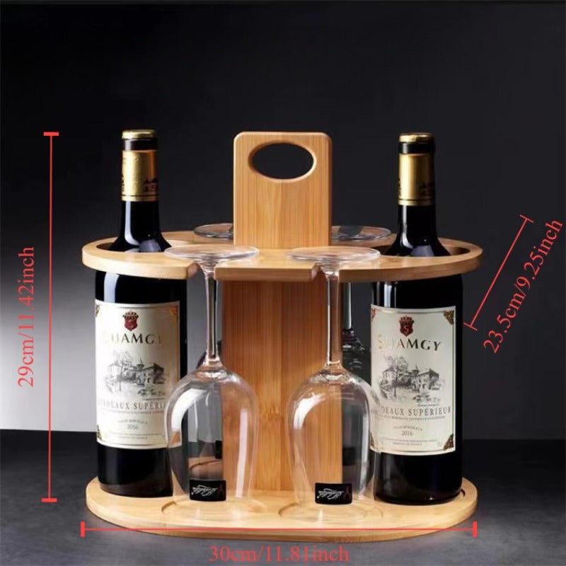 Elegant Bamboo Wine Rack with High-Footed Glass Holder - Portable Outdoor & Kitchen Decor Chef's Market