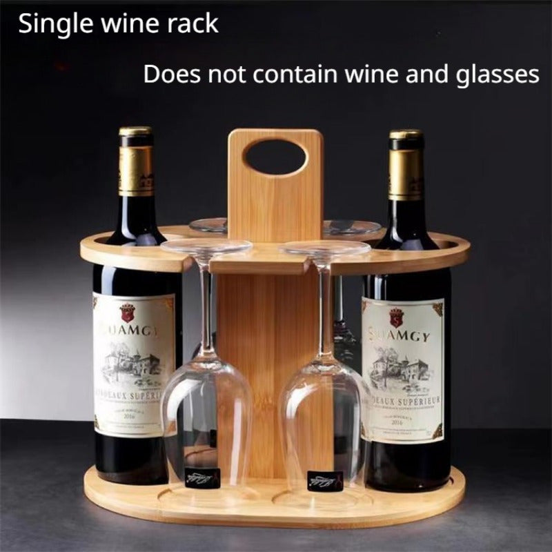 Elegant Bamboo Wine Rack with High-Footed Glass Holder - Portable Outdoor & Kitchen Decor Chef's Market