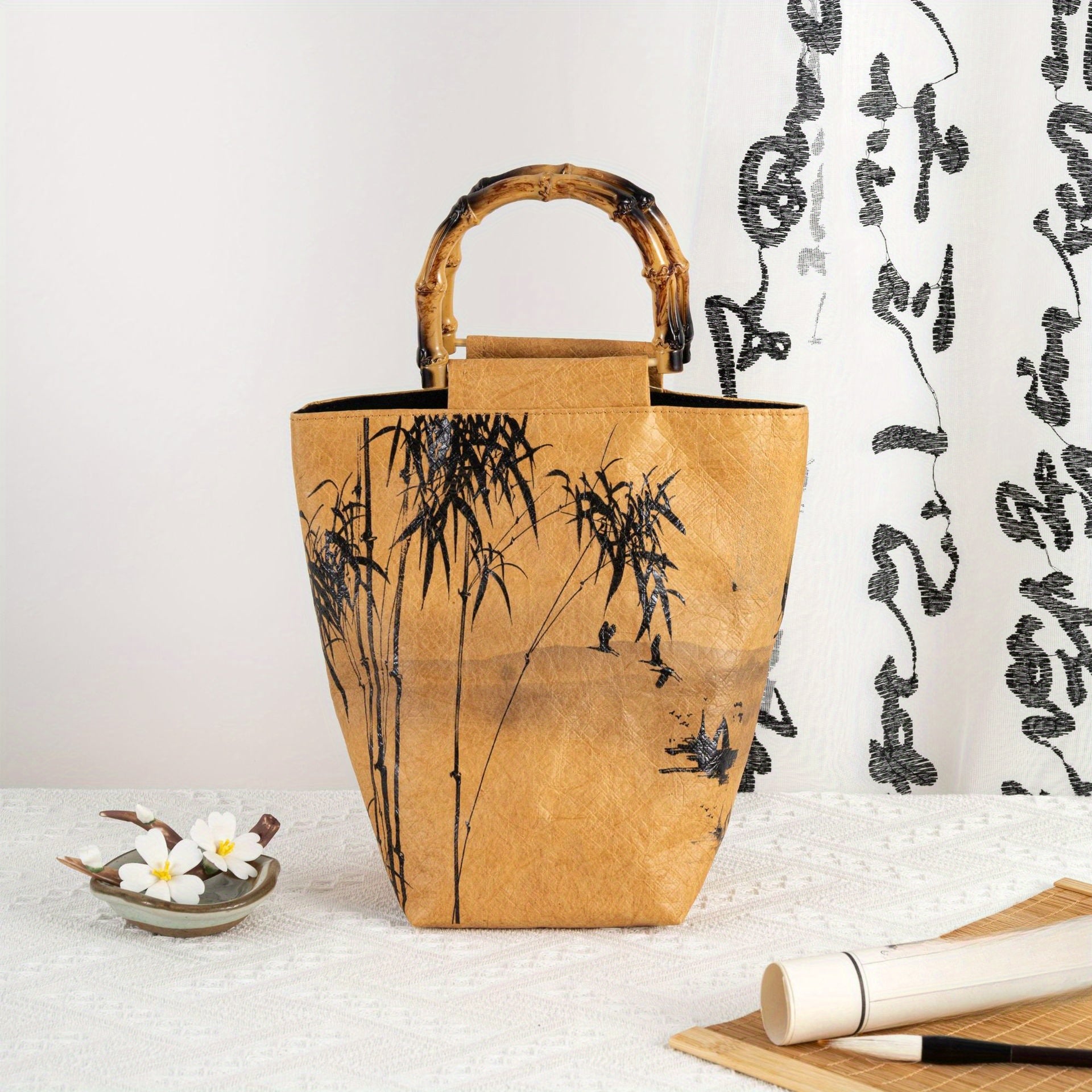 Elegant Bamboo-Handle Tote Bag: A Versatile and Stylish Accessory for Everyday Use Chef's Market
