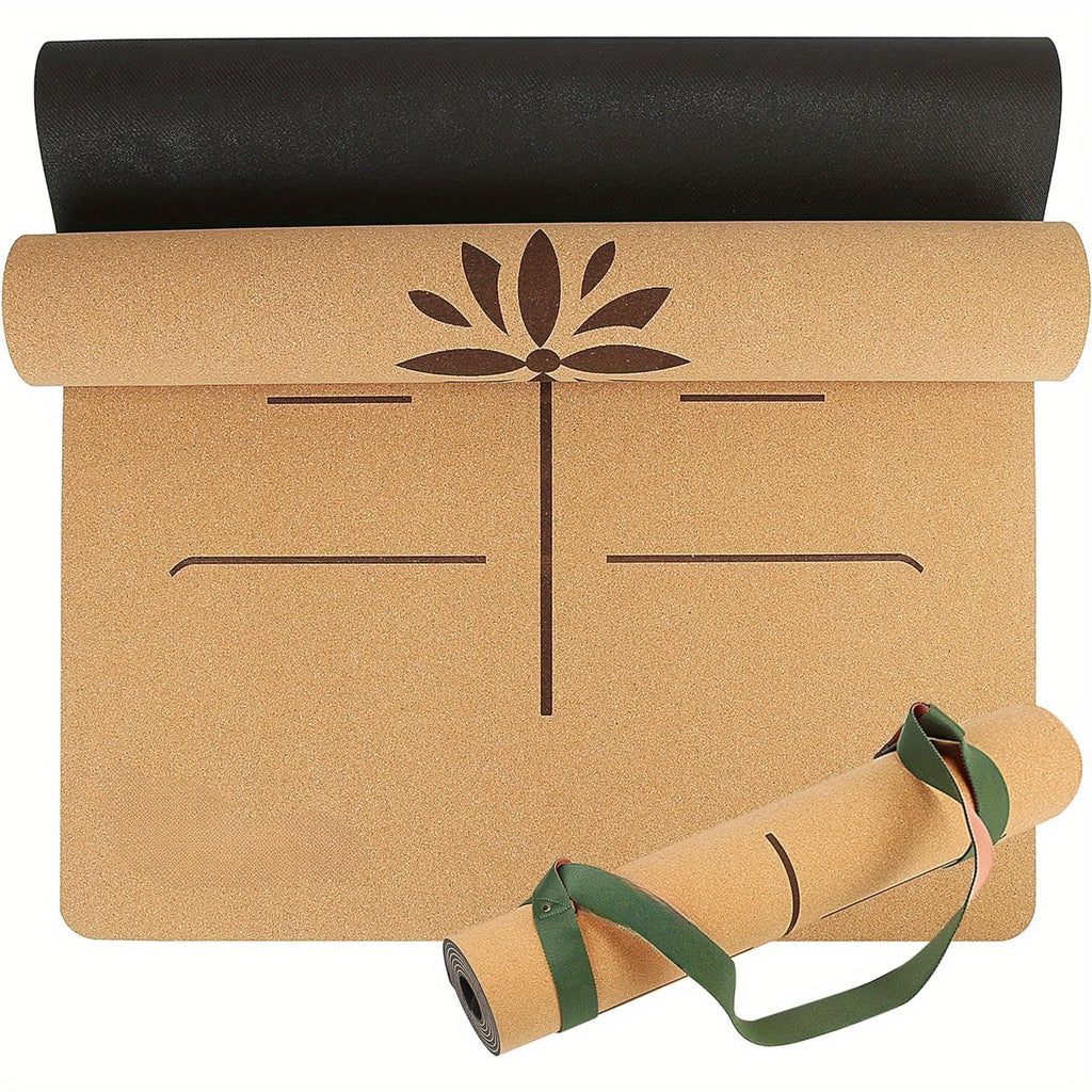Premium Yoga Cork Mat | 5mm Thick Natural Tree Rubber Base and Bigger Mat for Extra Support, Alignment lines for Guidance | Non-Slip, Natural & Eco-friendly, Your Ultimate Eco-Friendly Yoga Companion Chef's Market