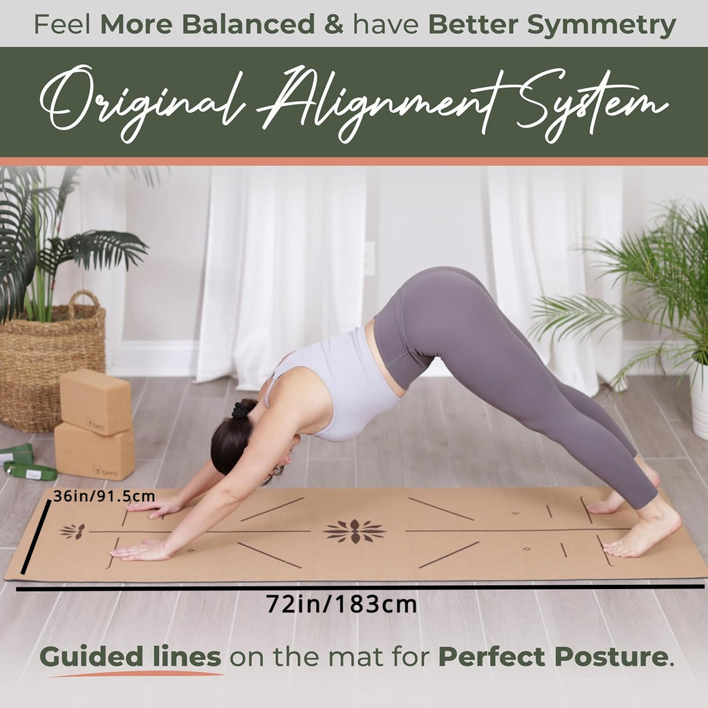 Premium Yoga Cork Mat | 5mm Thick Natural Tree Rubber Base and Bigger Mat for Extra Support, Alignment lines for Guidance | Non-Slip, Natural & Eco-friendly, Your Ultimate Eco-Friendly Yoga Companion Chef's Market