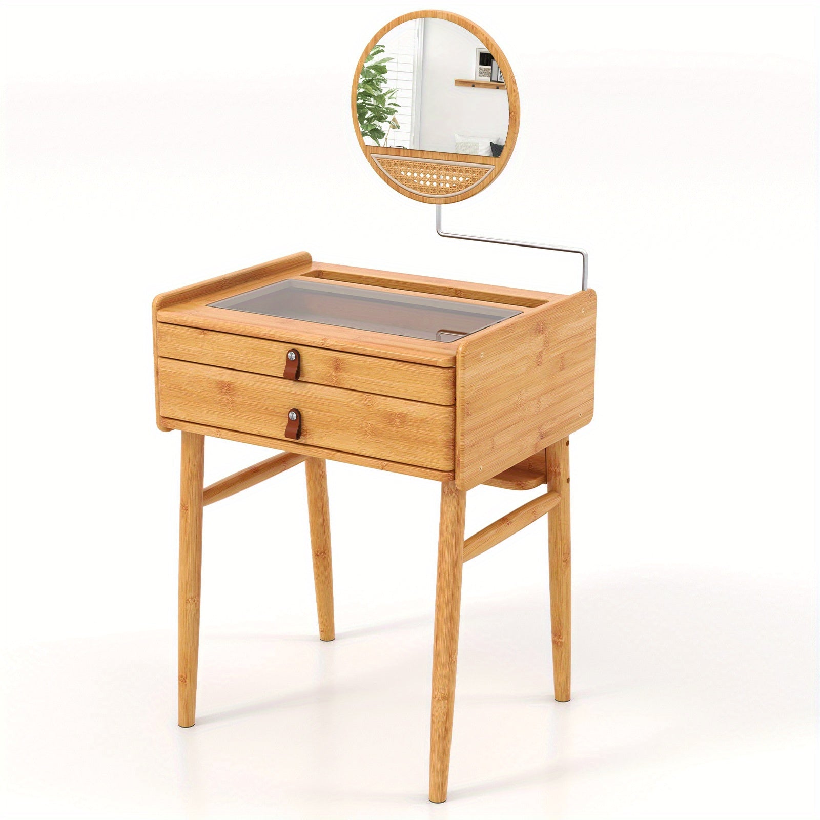 Goplus Makeup Vanity Table with Adjustable Mirror Bamboo Dressing Table 2 Drawers Chef's Market