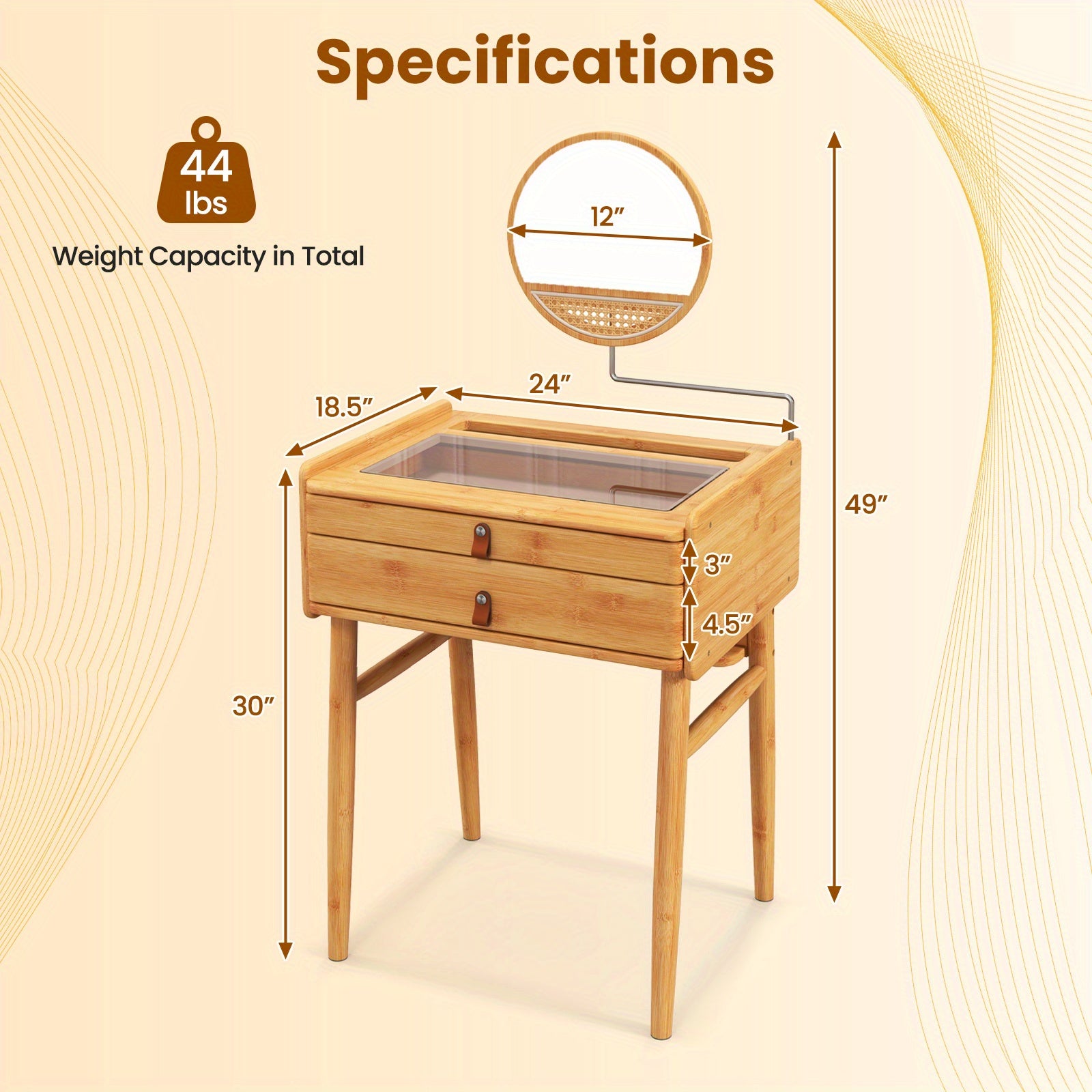 Goplus Makeup Vanity Table with Adjustable Mirror Bamboo Dressing Table 2 Drawers Chef's Market