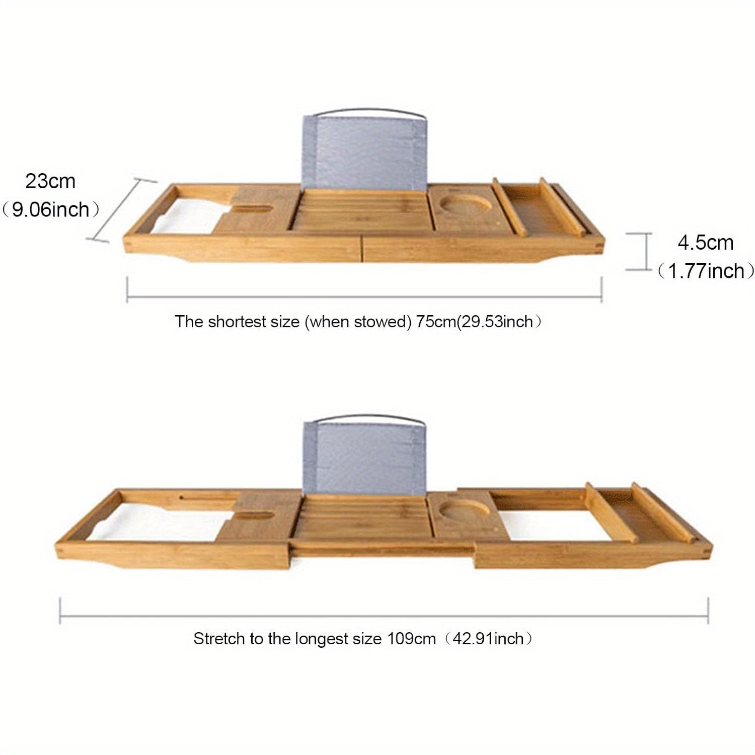 Length Adjustable Natural Wood OUKANING Bamboo Bath Tray, Table Bathroom Tub Shelf Bath Desk Movable Pad Tablet Holder Over Tub Shelf Chef's Market