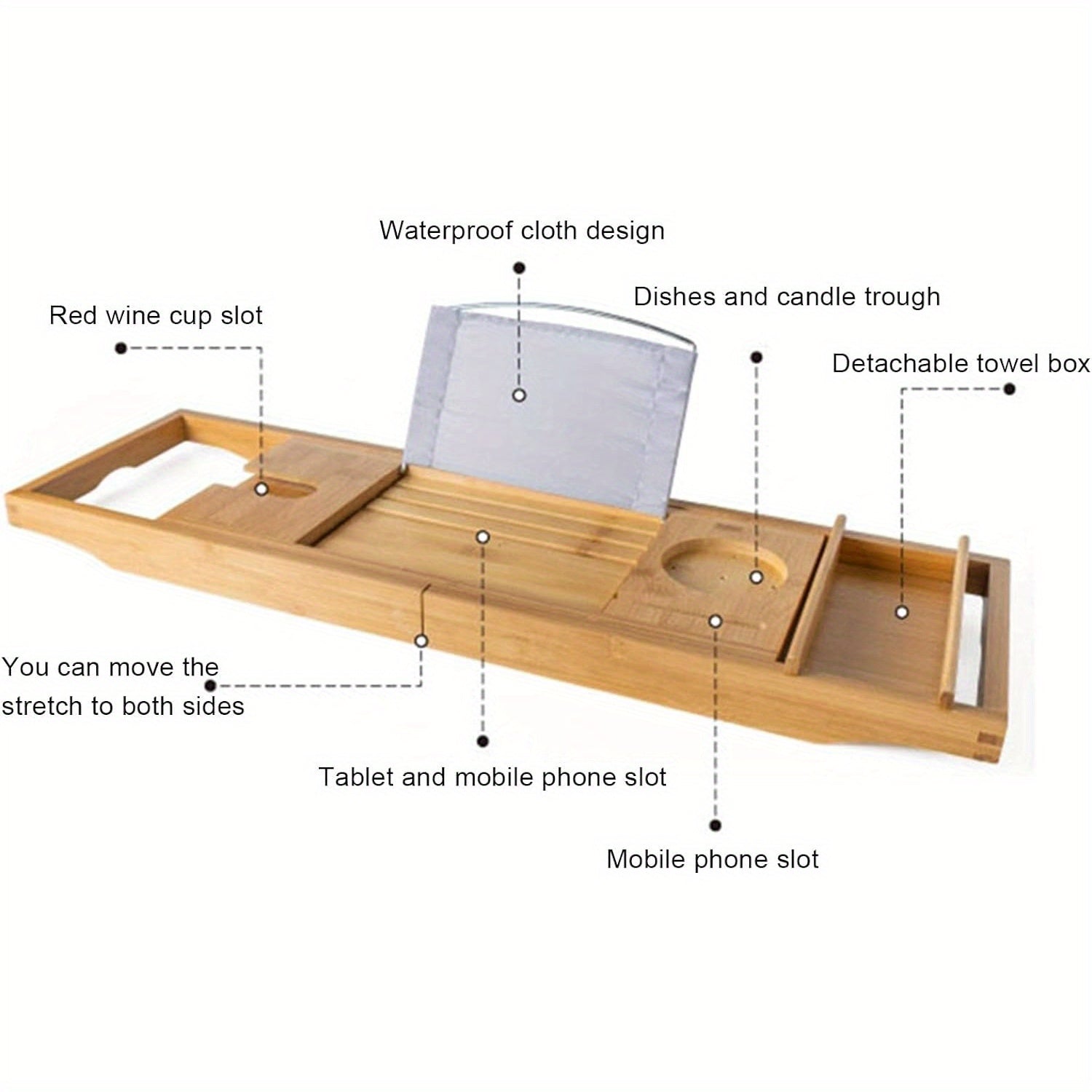 Length Adjustable Natural Wood OUKANING Bamboo Bath Tray, Table Bathroom Tub Shelf Bath Desk Movable Pad Tablet Holder Over Tub Shelf Chef's Market