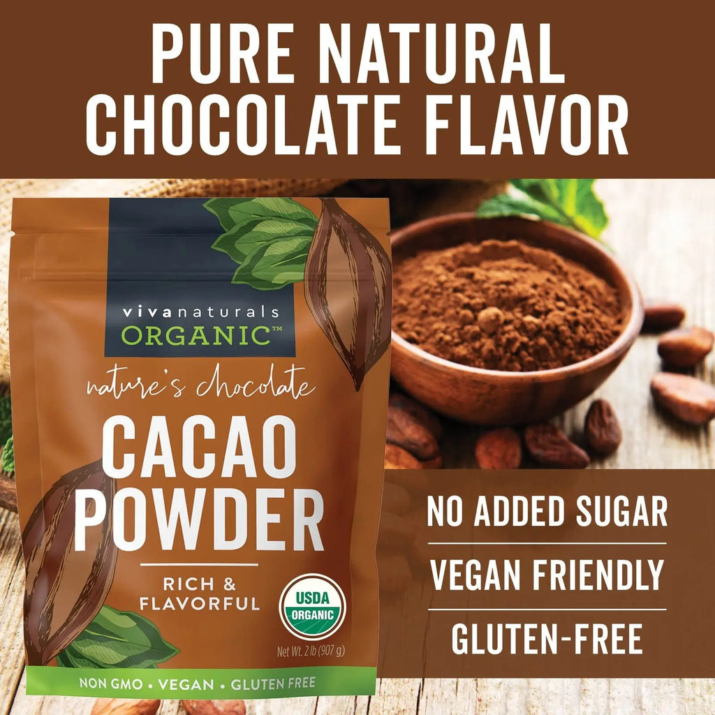 Organic Cacao Powder, 2Lb - Unsweetened Cocoa Powder with Rich Dark Chocolate...