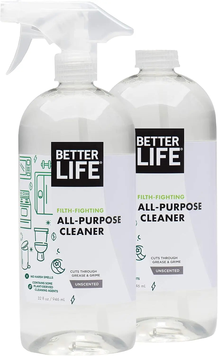 All Purpose Cleaner - Multipurpose Home and Kitchen Cleaning Spray for Glass, Countertops, Appliances, Upholstery & More - Multi-Surface Spray Cleaner - 32Oz (Pack of 2) Unscented