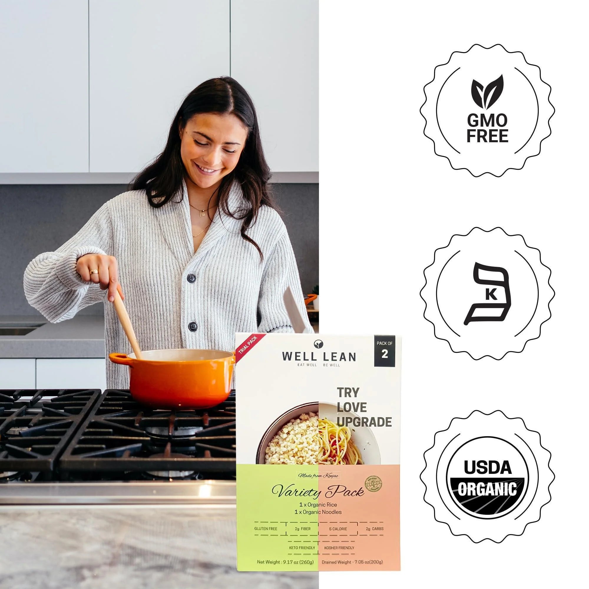 Organic Konjac Noodles & Rice Trial Set (2 Pack) Low Carb Keto Friendly Plant Based 100% USDA Organic Shirataki Healthy & Guilt Free