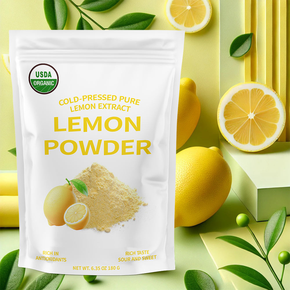 Organic Lemon Powder, 6.35oz (180g), Real Natural Lemon Powder, Selected High-quality Lemons, Sugar Free And Additive Free, Rich Fresh Lemon Flavor, Suitable For Seasoning Smoothies, Beverages And Salads, Reusable Sealed Bag Chef's Market