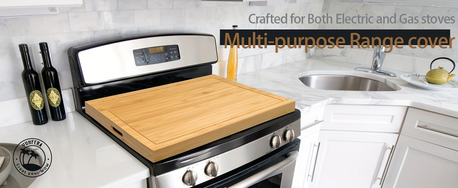 1pc Bamboo Stove Top Cover - Large Cutting Surface with Convenient Handles, Versatile Noodle Board, and Built-in Juice Grooves - Perfect for Electric Stoves, RV Cookware, Kitchen Gadget for Restaurants, Food Trucks, and Home Chef's Market