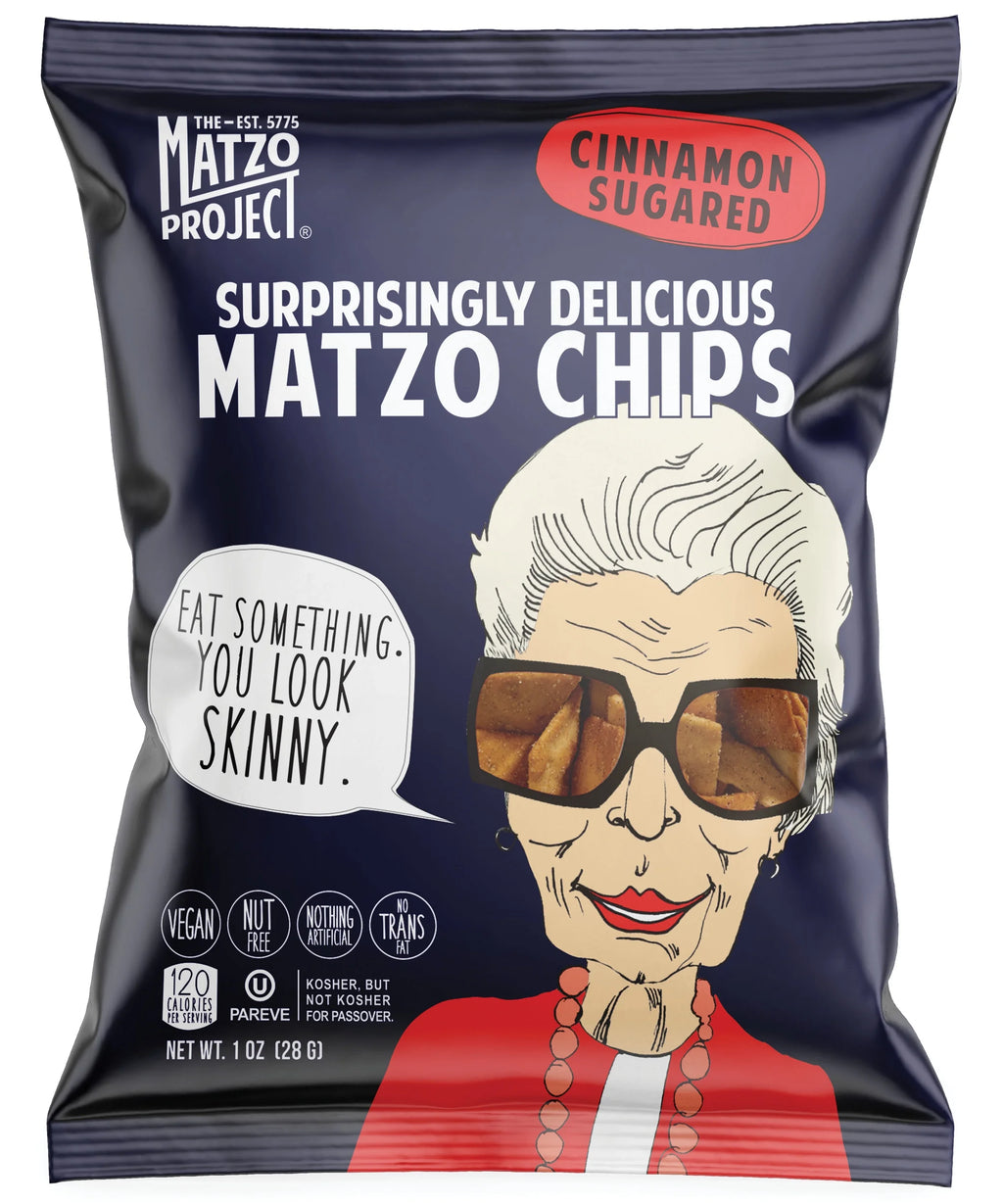 Matzo Chips, Cinnamon Sugared, Kosher (Not Kosher for Passover), Vegan, Nut-Free, Nothing Artificial (1 Oz, 24 Snack Bags)