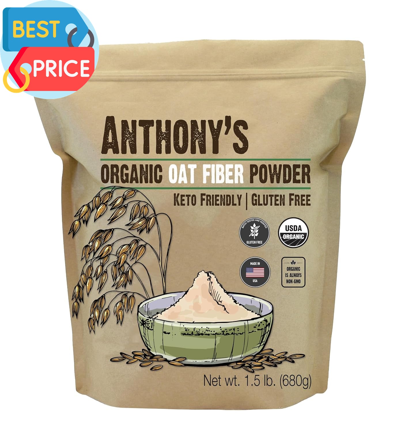 Organic Oat Fiber, 1.5 Lb, Gluten Free, Non GMO, Keto Friendly, Product of the U