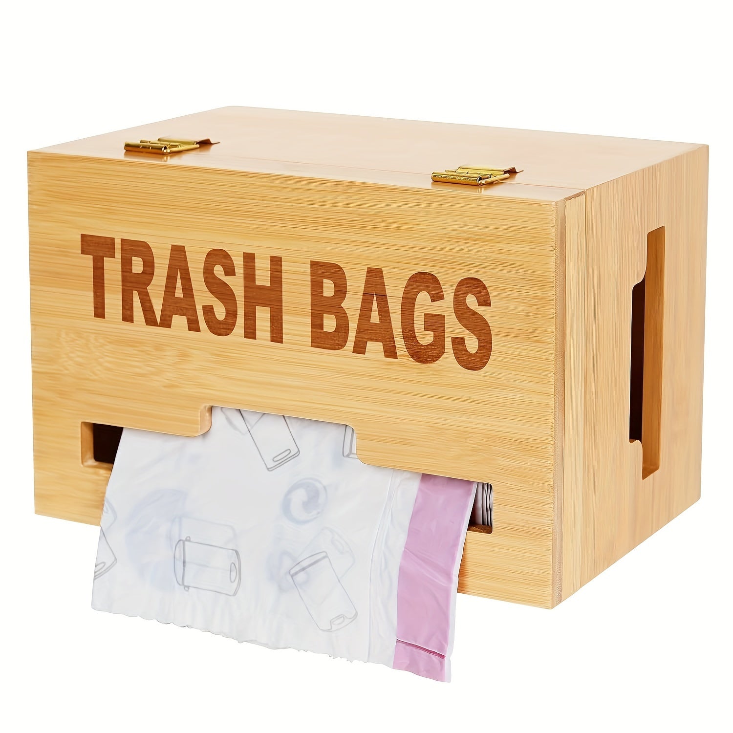 Trash Bag Dispenser, Bamboo Garbage Bag Holder, Plastic Bag Holder with Handles, Grocery Bag Holder Wall Mounted or on Countertop, Compatible with Big and Small Trash Bag Rolls Chef's Market