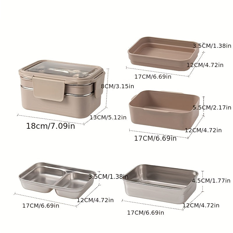 A Portable Stainless Steel Lunch Box with Compartments, Suitable for Office Workers, Square Divided Microwave Bento Box, Leak-Proof Food Container, Ideal for Adults, Kitchen Supplies for Families Chef's Market