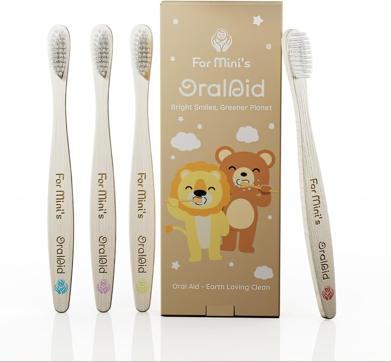 Oral Aid Bamboo Toothbrushes for Kids, Bamboo Handle, Eco-Friendly Kids Bamboo Toothbrush Set, Soft Bristle, Biodegradable Packaging, 4 Pack