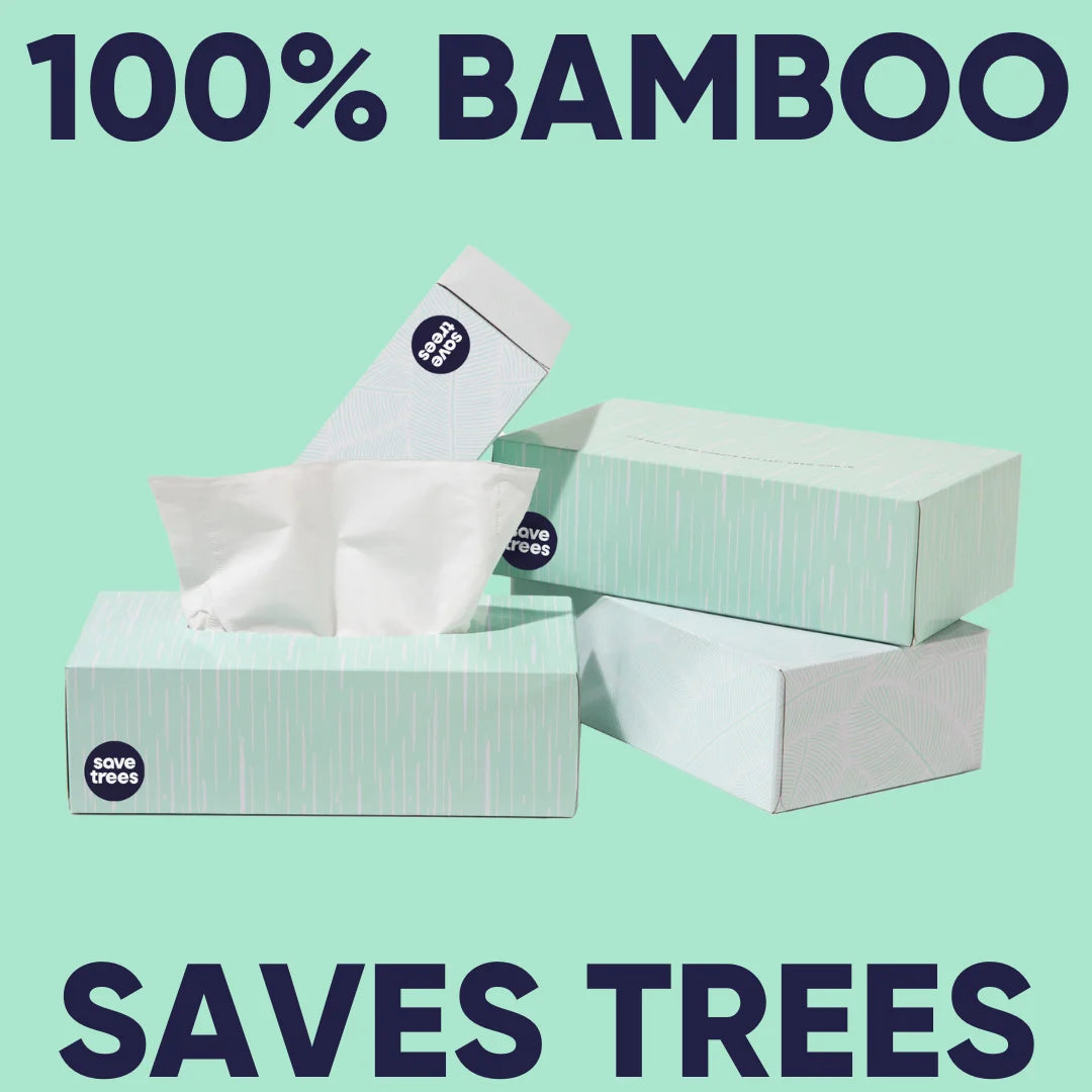 Bamboo Facial Tissues - 12 Bamboo Tissue Boxes, 100 Hypoallergenic Facial Tissues per Box - Unscented, Fragrance-Free