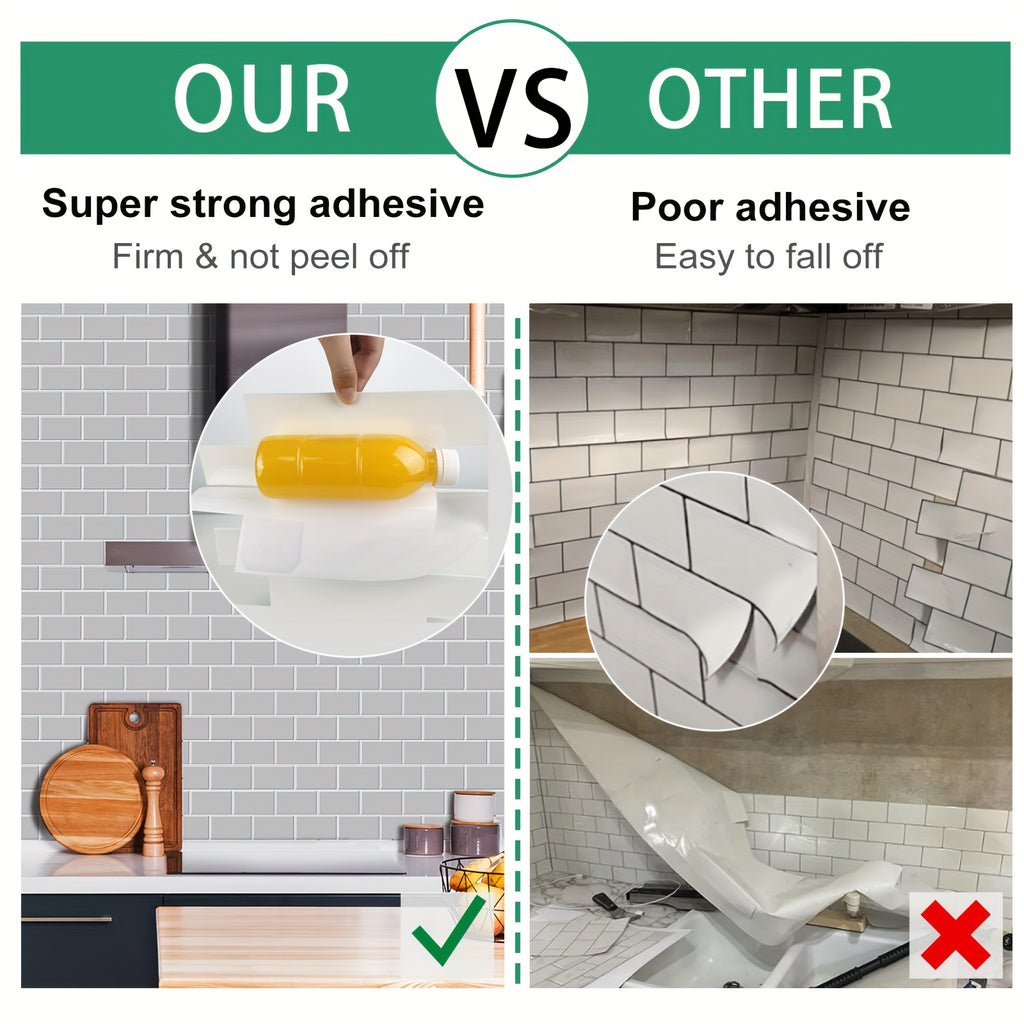 10pcs Self-adhesive 3D Subway Ceramic Tile Sticker For Kitchen, 12x12 Inch Decorative Home Renovation, Wall Tile Sticker For Kitchen, Balcony, Sink, Bathroom, Restaurant Chef's Market